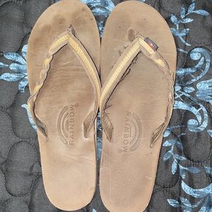 Rainbow braided strap sandals